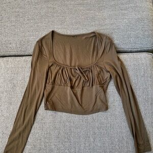 Women’s SHEIN Ruched Long Sleeve Crop Top Green Size M